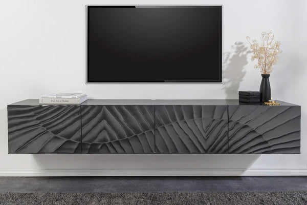 Floating TV Stand Fossil 200cm Mango Wood Black