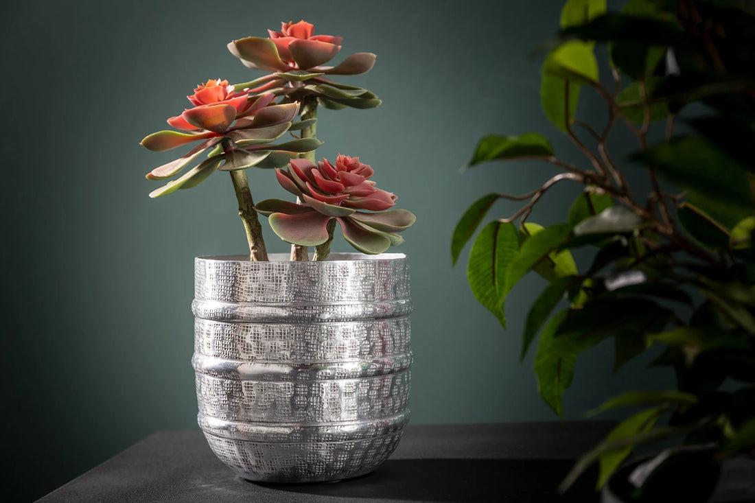 Set Of Three Flower Pots Mandala 16cm/21cm/27cm Metal Silver