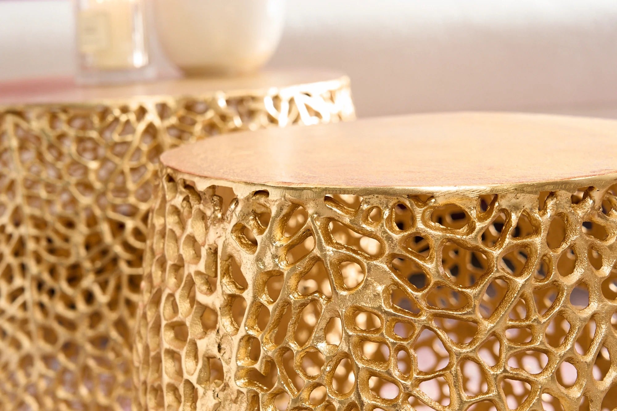 Set Of 2 Round Nesting Coffee Tables Ambrosia 35cm/45cm Metal Gold