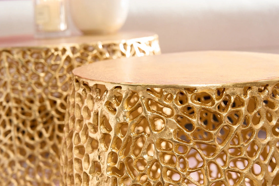 Set Of Two Round Nesting Coffee Tables Ambrosia 35cm/45cm Metal Gold