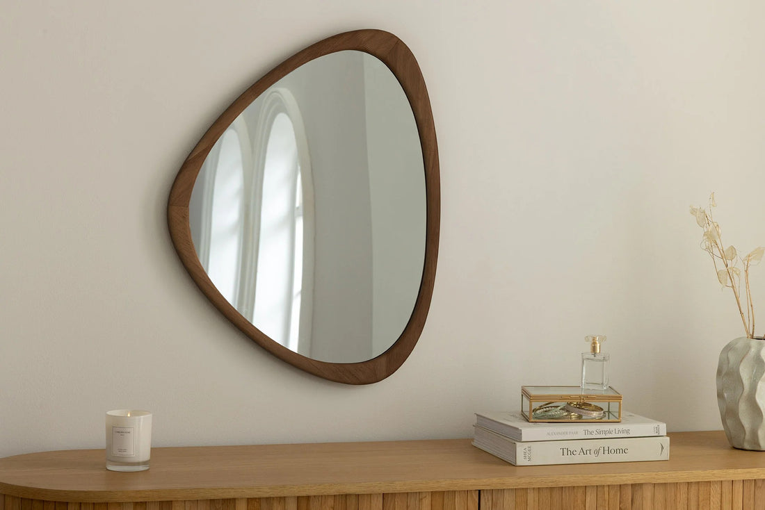 Wall Mirror Organic 65cm Walnut Look Brown