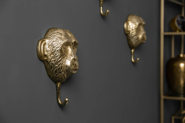 Set Of Three Coat Hooks Three Apes 25cm Metal Gold