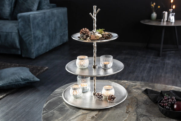 Three Tier Cake Stand Abstract 48cm Metal Silver