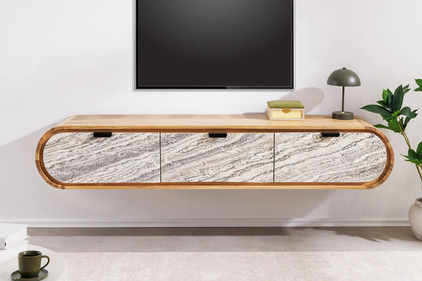 Floating TV Stand Leno 160cm Acacia Wood Natural Stone Veneer