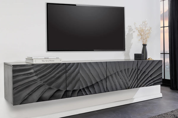 Floating TV Stand Fossil 200cm Mango Wood Black