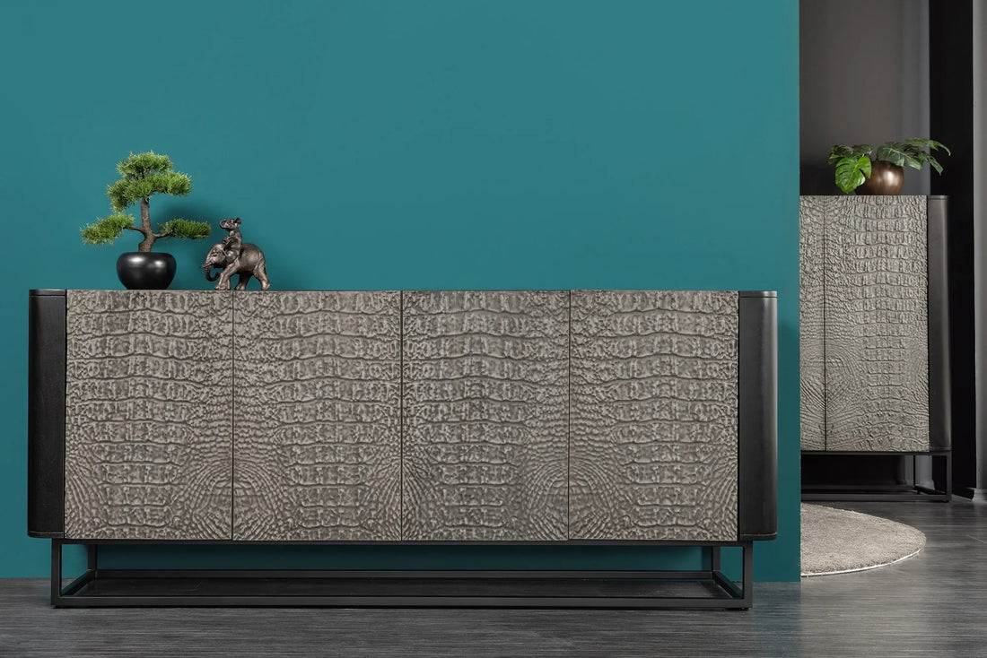 Sideboard Croco 177cm Mango Wood Grey & Black