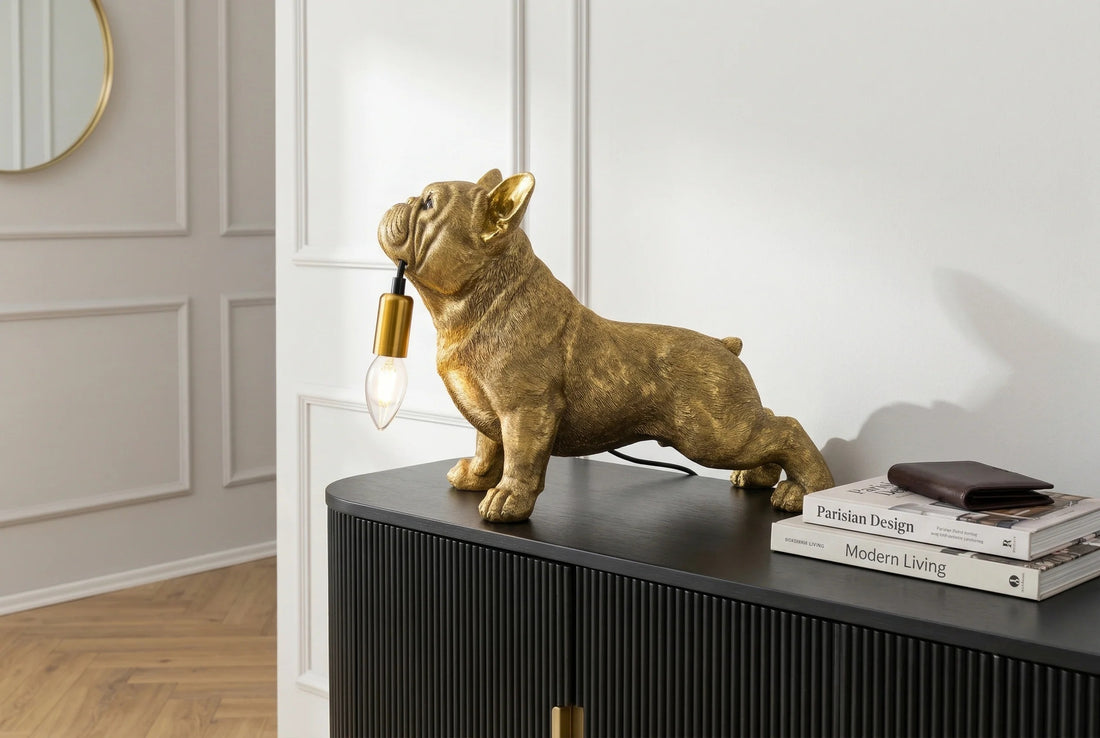 Table Lamp Bulldog 35cm Polyresin Gold