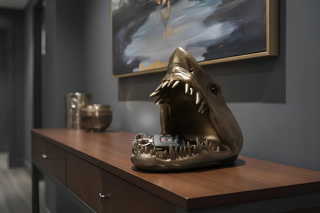 Decoration Sculpture Shark 25cm Polyresin Bronze