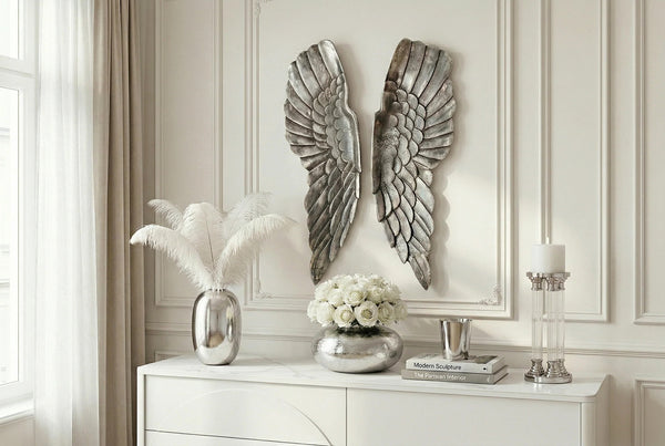 Wall Decoration Fallen Angel 65cm Metal Silver