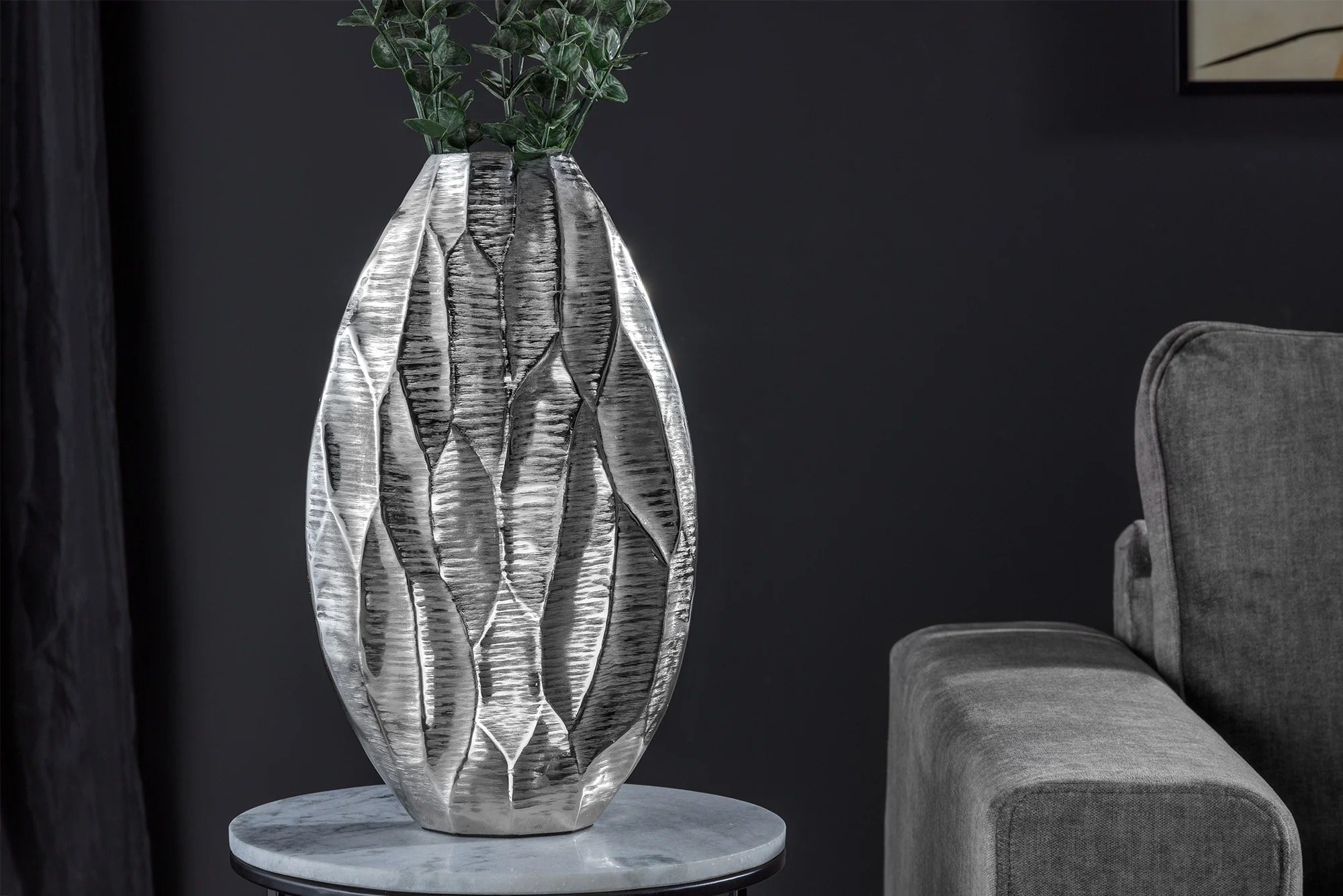 Vase Organic Orient 44cm Metal Silver