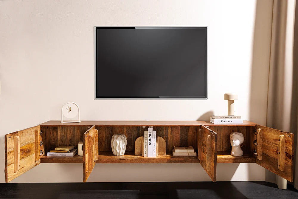 Floating TV Stand Fossil 200cm Mango Wood Brown