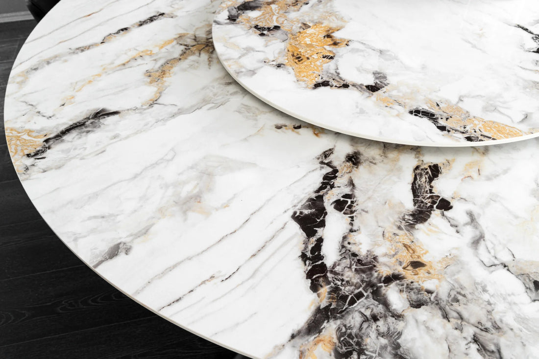 Round Dining Table Orbit 150cm Ceramic Marble Look White Multicolored