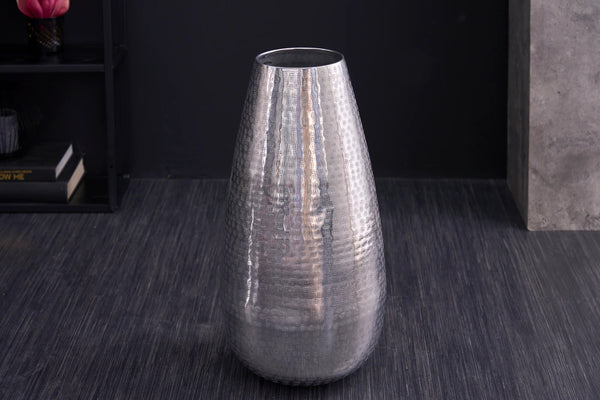 Vase Organic Orient 50cm Hammered Metal Silver