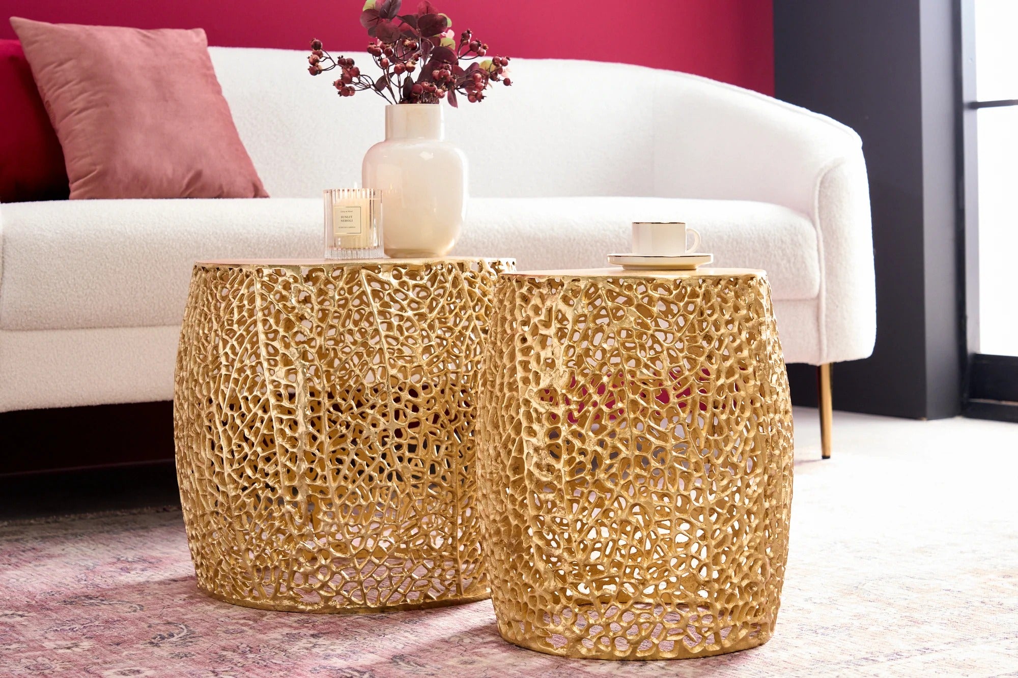Set Of 2 Round Nesting Coffee Tables Ambrosia 35cm/45cm Metal Gold