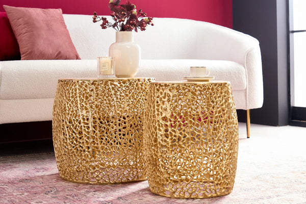 Set Of 2 Round Nesting Coffee Tables Ambrosia 35cm/45cm Metal Gold