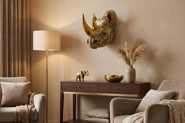 Wall Decoration Rhino 39cm Polyresin Gold