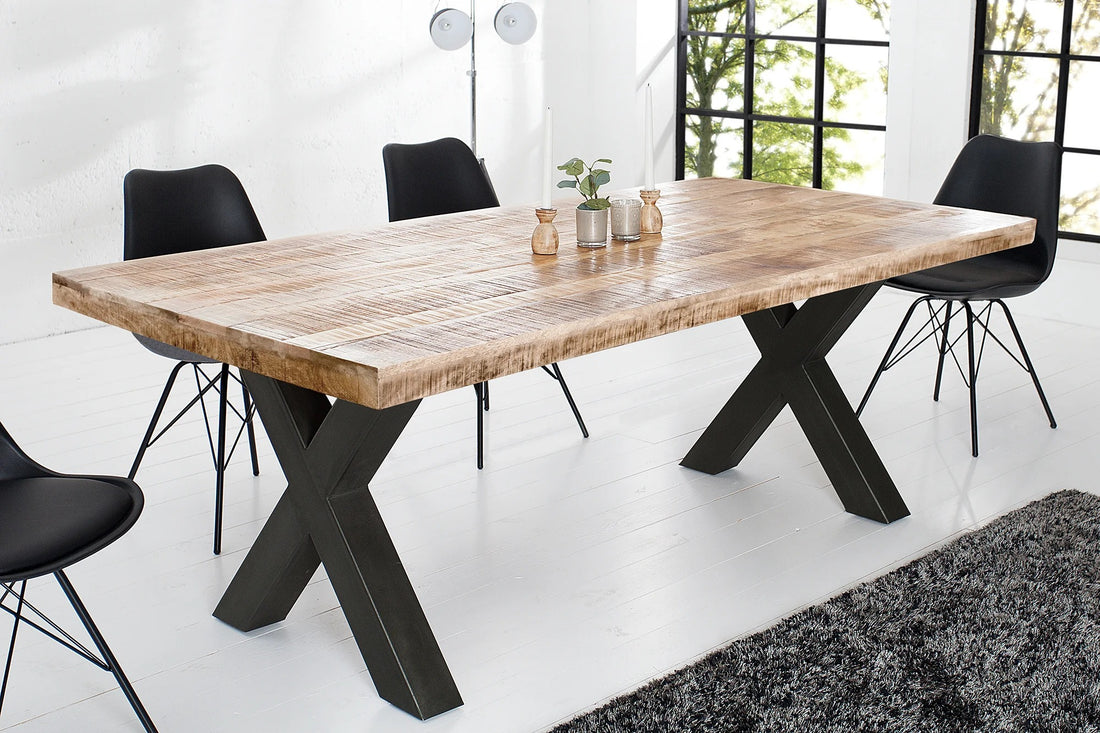 Dining Table Blacksmith 200cm Mango Wood Natural X-Frame