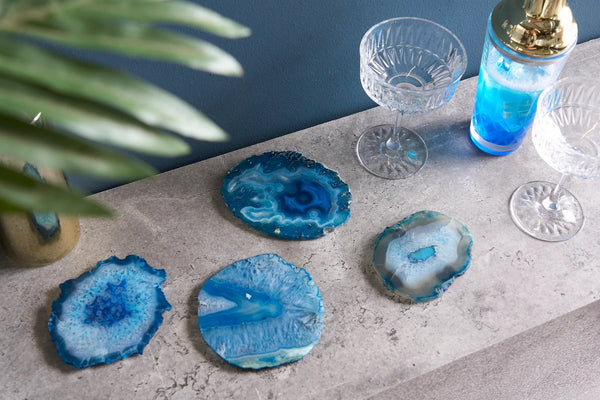 Set Of 4 Coaster Stones 11cm Agate Blue