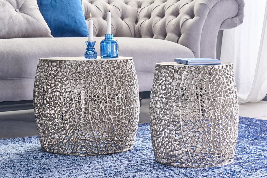 Set Of Two Round Nesting Coffee Tables Ambrosia 35cm/45cm Metal Silver