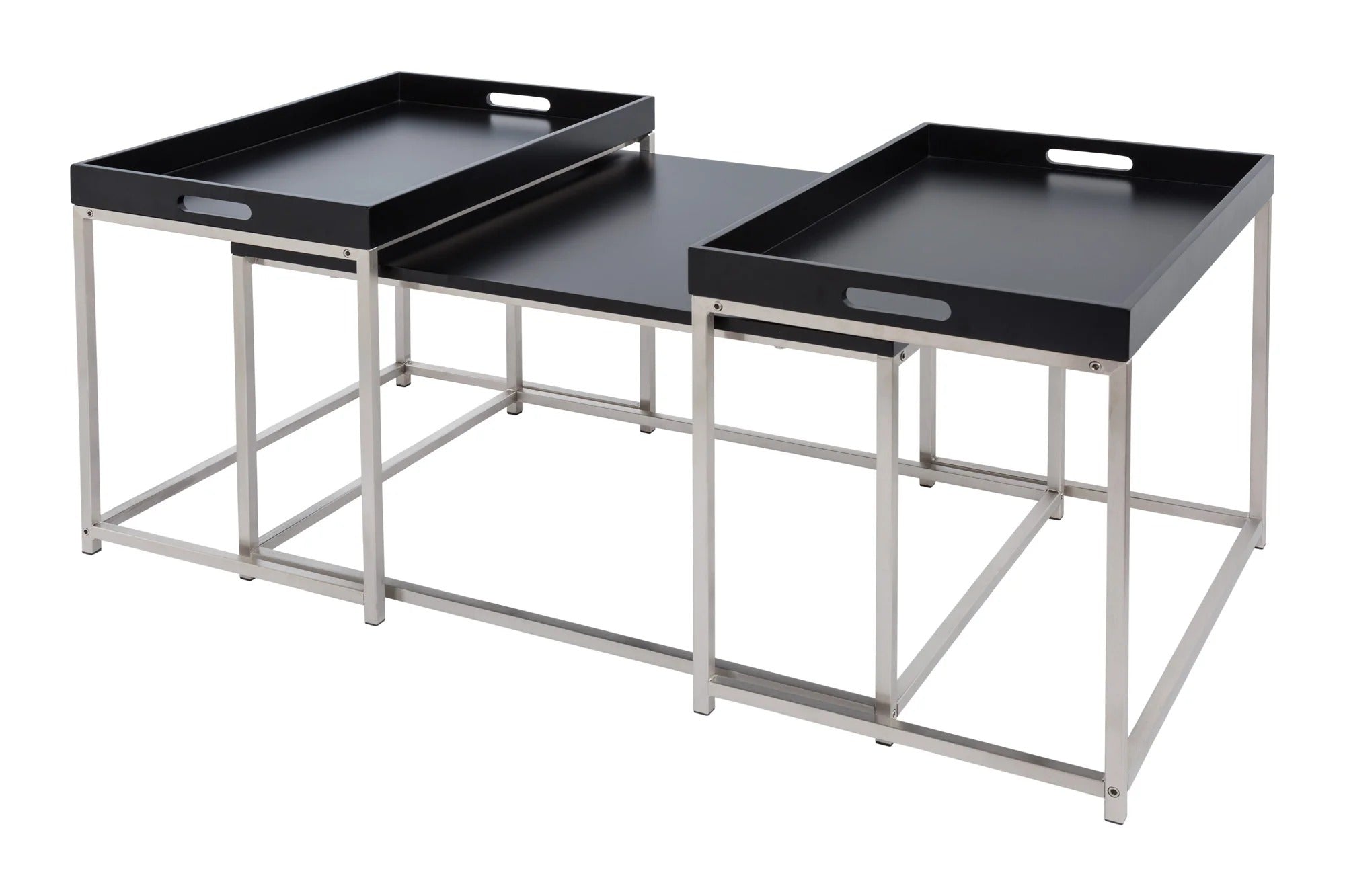 Set Of Three Nesting Coffee Tables Elements 60cm/60cm/75cm Black With Tray