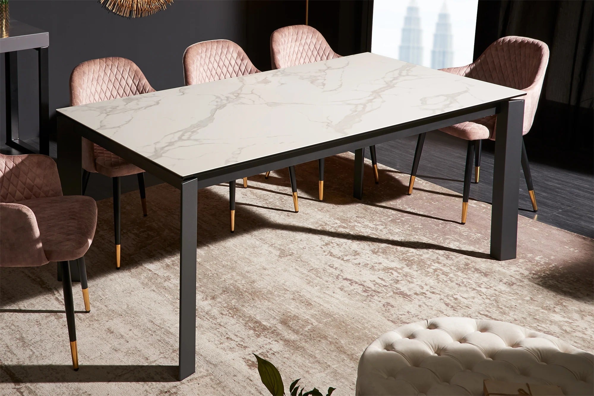 Dining Table Explorer 180-240cm Ceramic White Marble Look