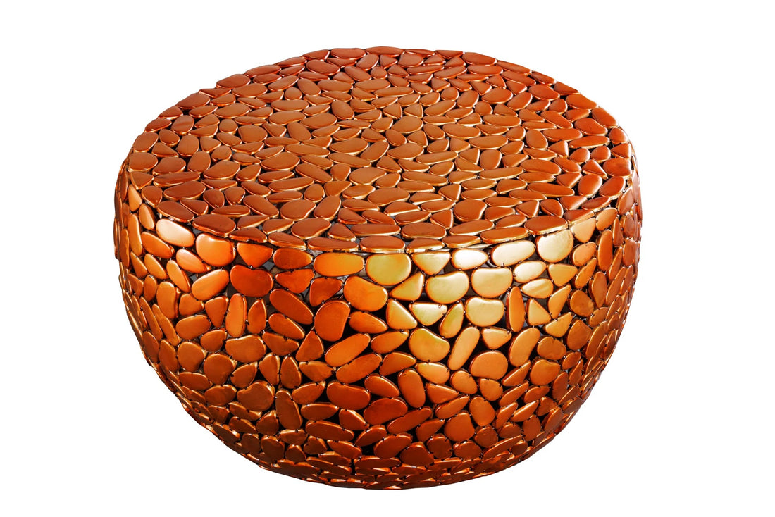 Round Coffee Table Stone Mosaic 72cm Copper