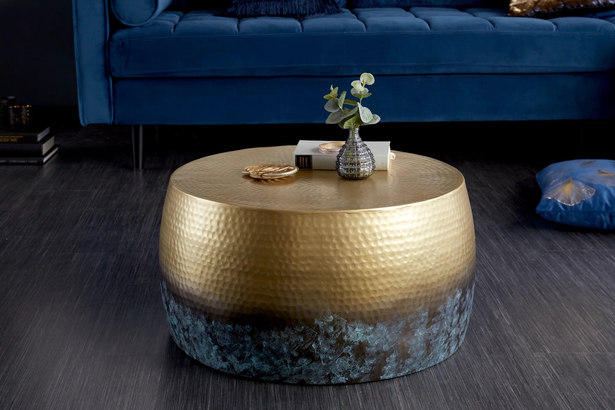 Round Coffee Table Orient 60cm Gold Blue