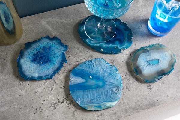 Set Of 4 Coaster Stones 11cm Agate Blue