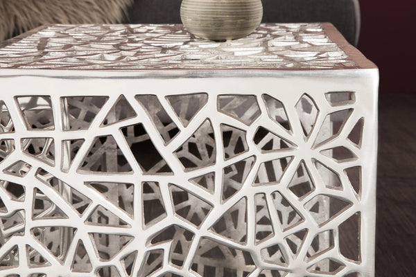 Set Of 2 Nesting Coffee Tables Abstract 39cm/49cm Metal Silver