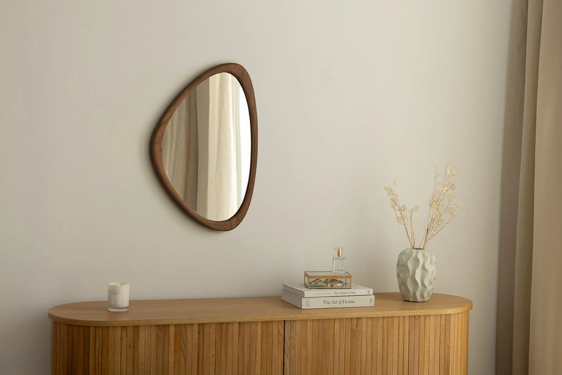 Wall Mirror Organic 65cm Walnut Look Brown