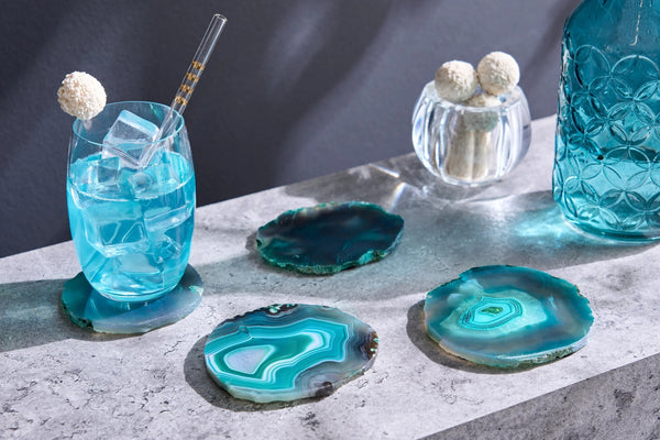 Set Of 4 Stone Coaster 11cm Agate Green
