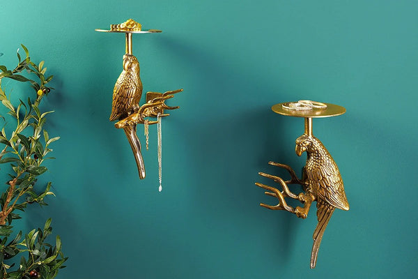 Set Of 2 Coatracks Wildlife Birds 43cm Metal Antique Gold