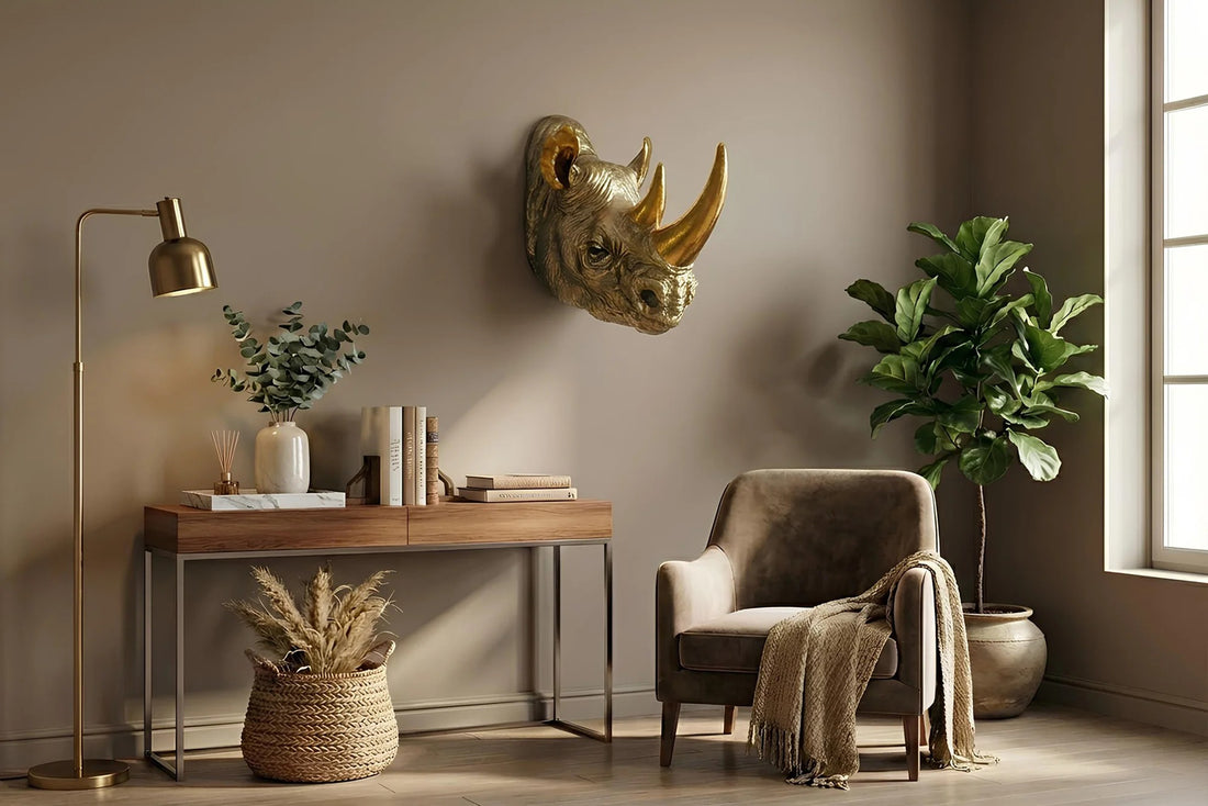 Wall Decoration Rhino 39cm Polyresin Gold