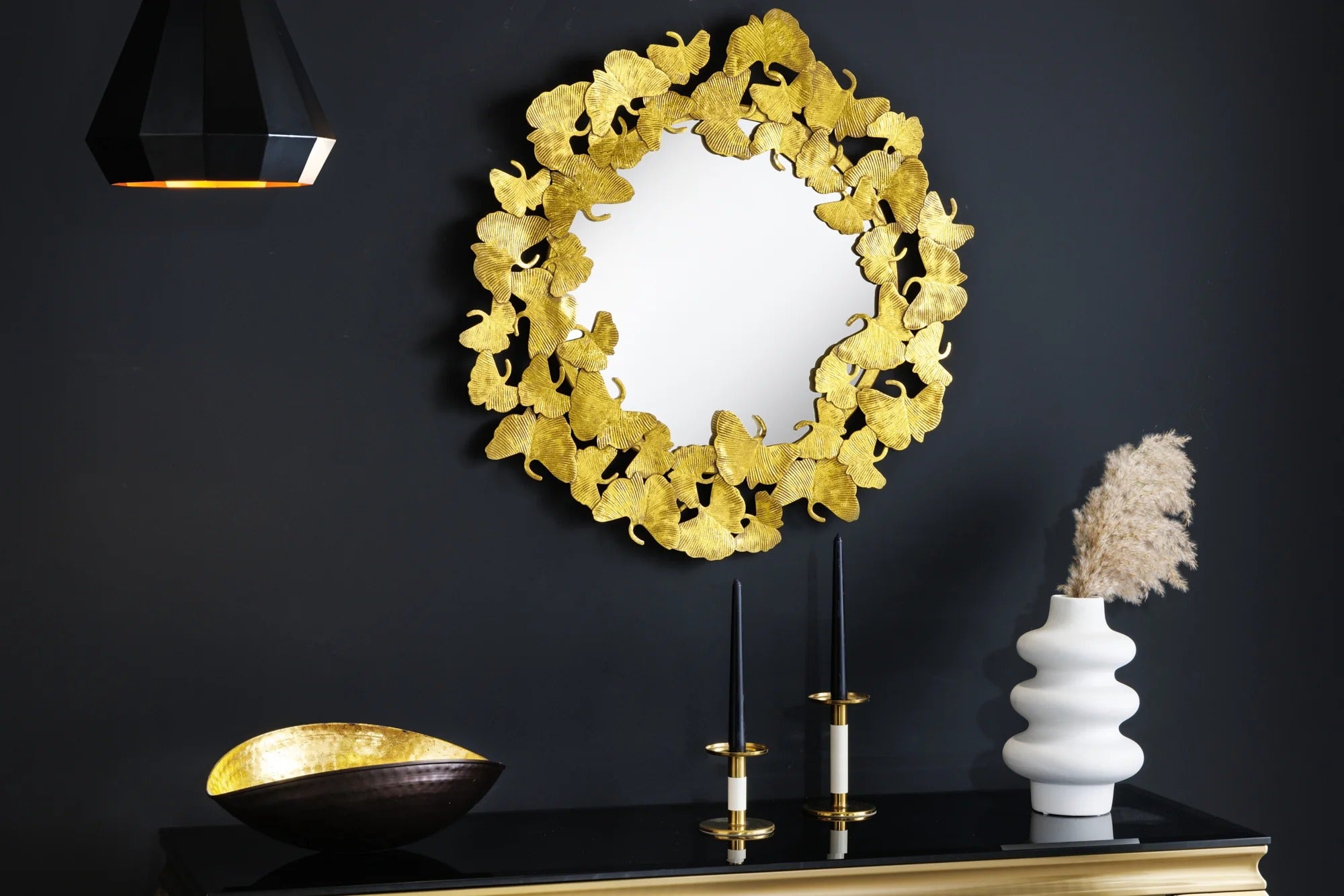 Mirror Ginkgo Leaves 68cm Metal Gold