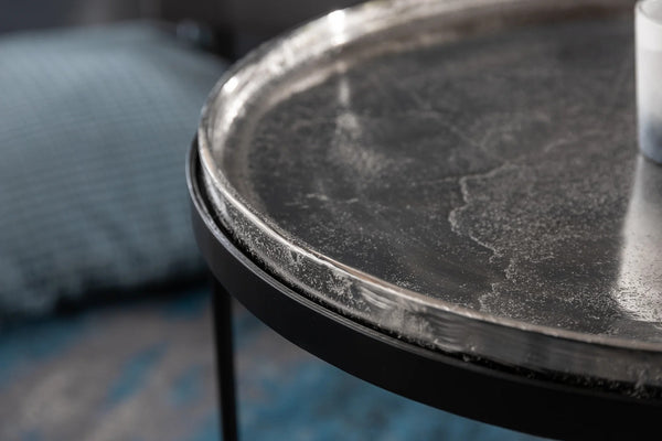 Set Of 2 Round Side Tables Elements Orient 39cm/45cm Metal Silver