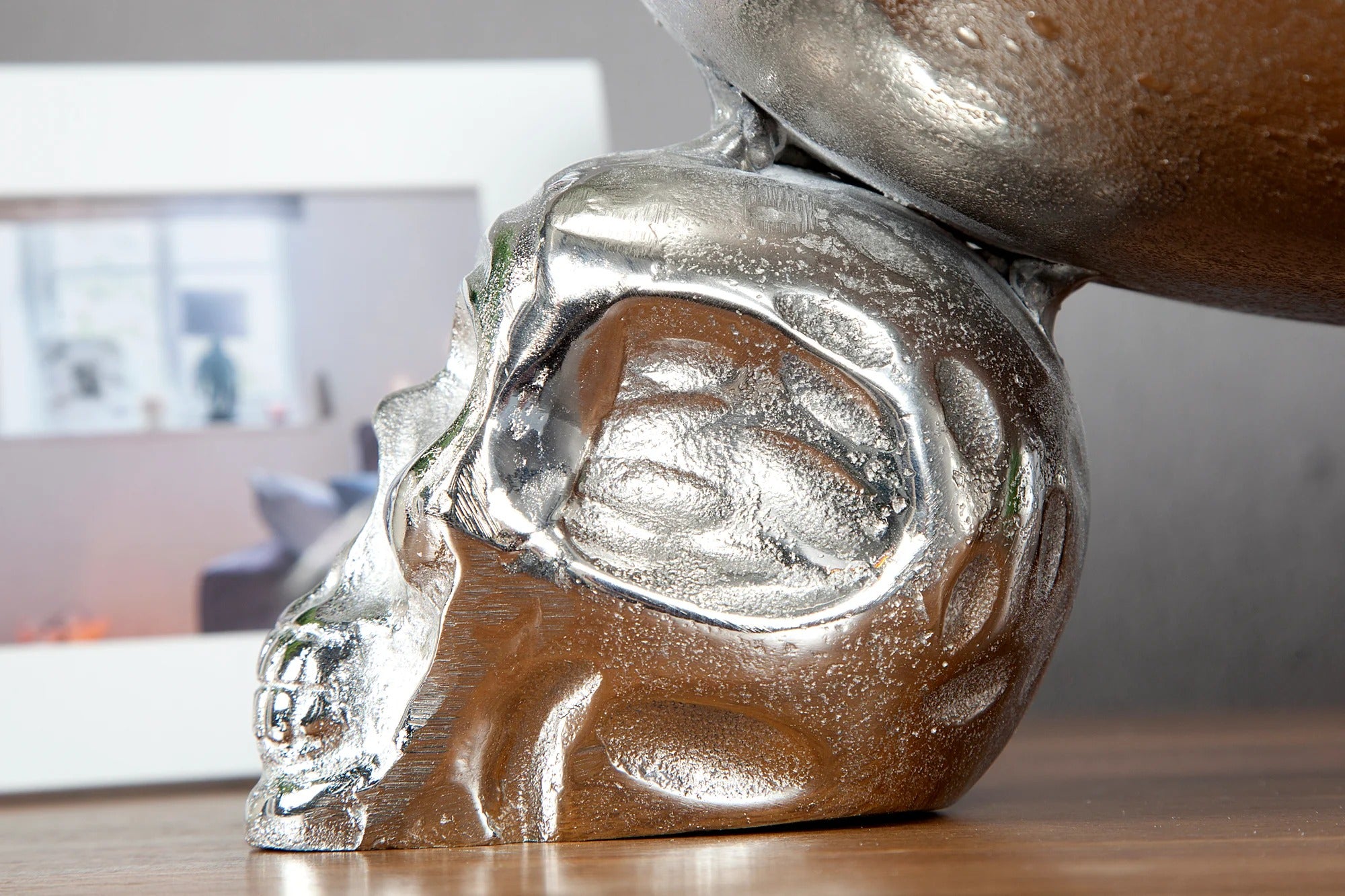Fruit Bowl Skull 35cm Metal Silver