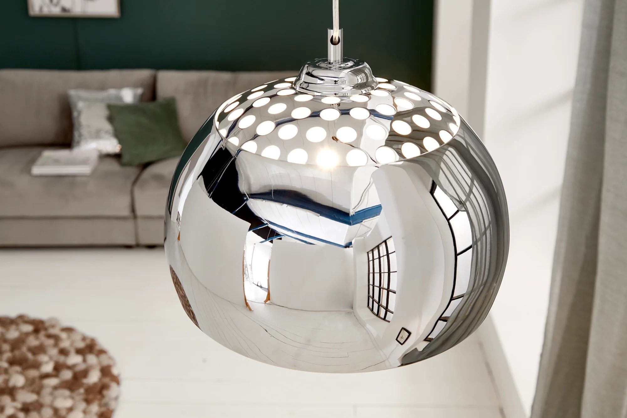 Hanging Lamp Chrome Ball 32cm Metal Silver