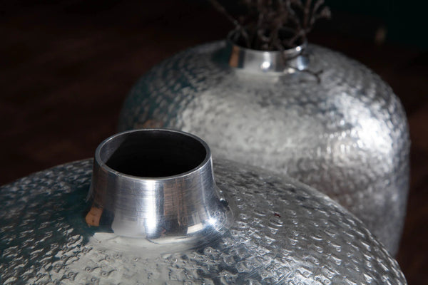 Set Of 2 Vases Oriental 27cm/33cm Metal Silver