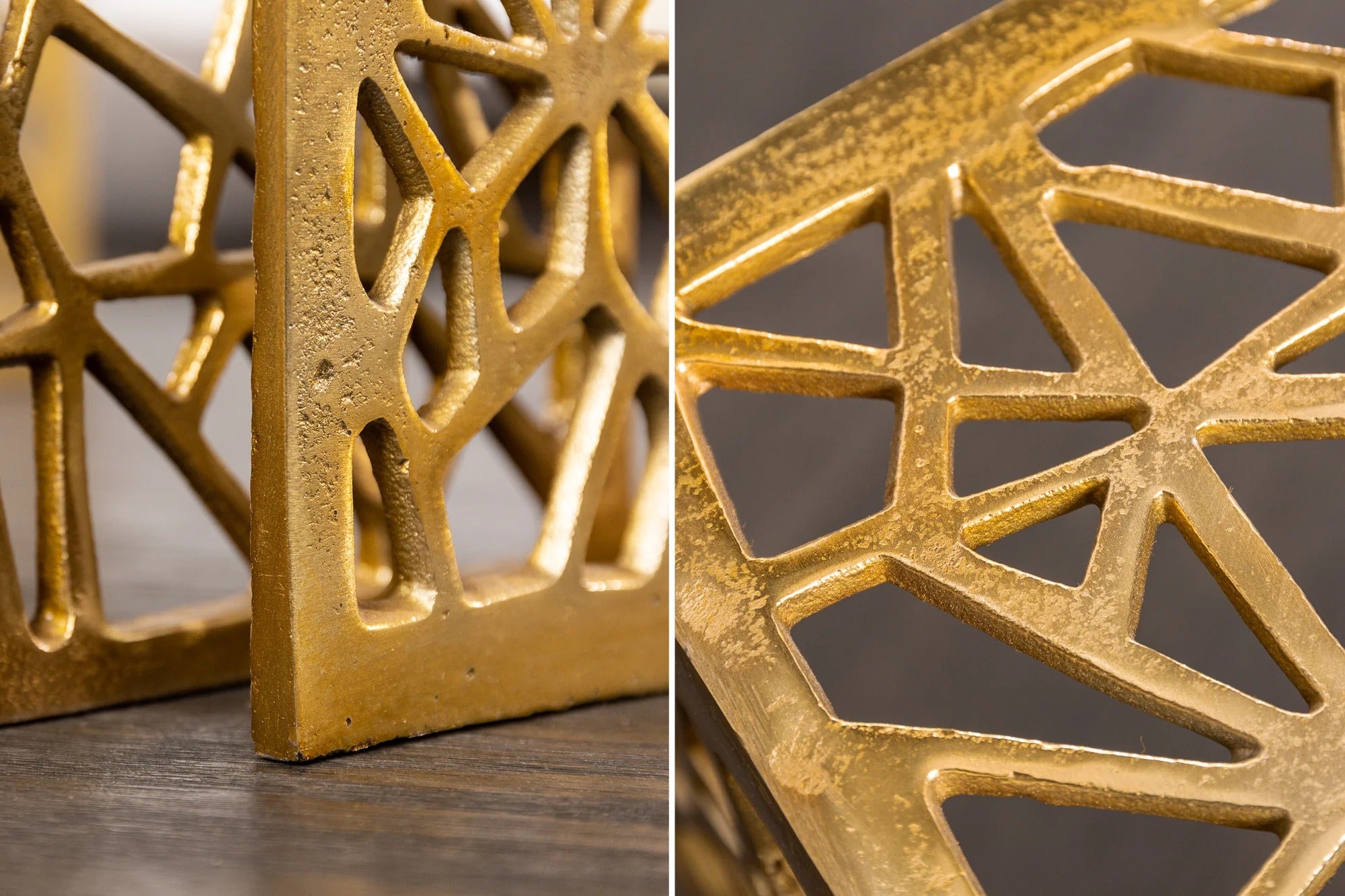 Set Of 2 Nesting Coffee Tables Abstract 39cm/50cm Metal Gold