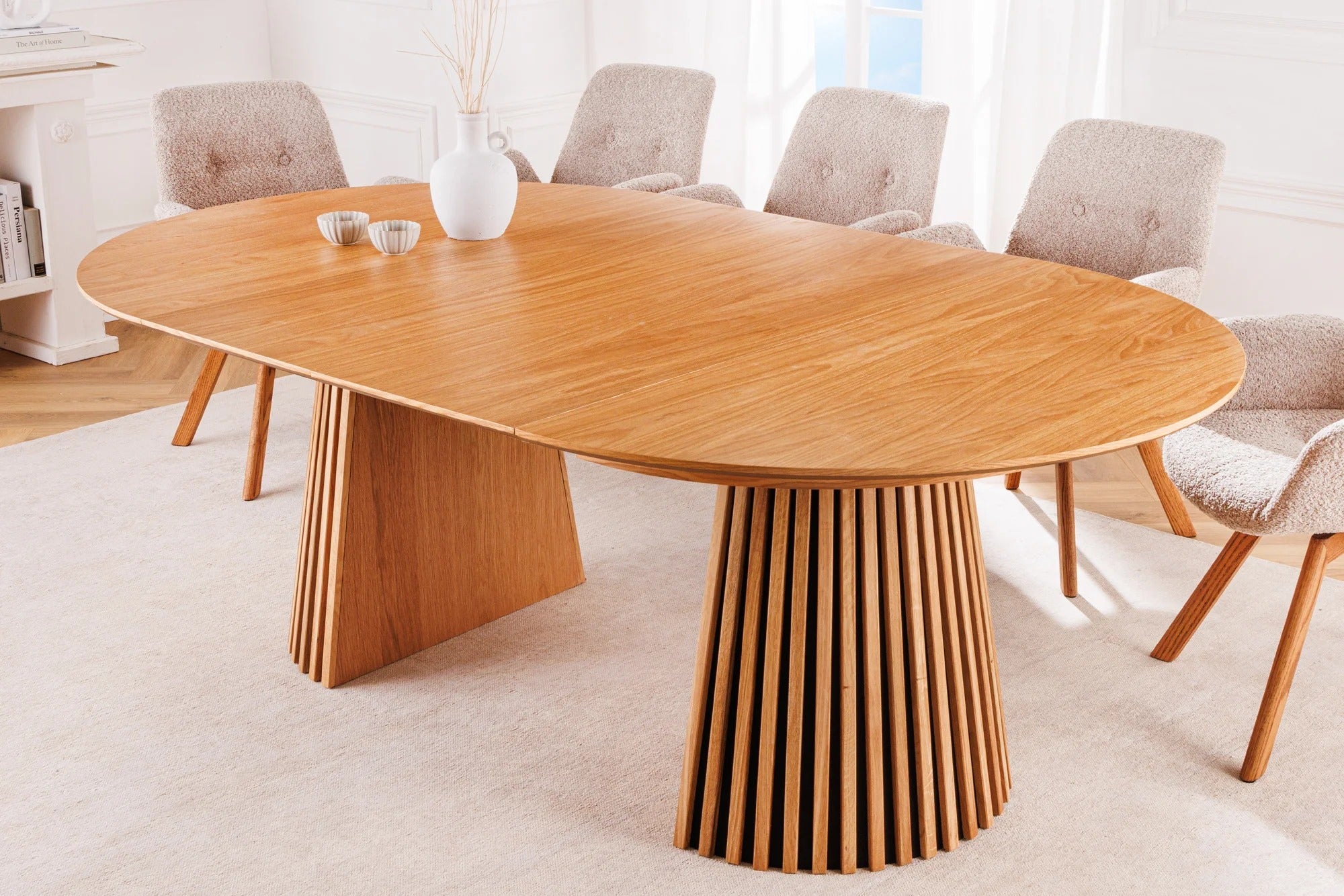 Round Extendable Dining Table Yoko 120-160-200cm Oak Wood Natural