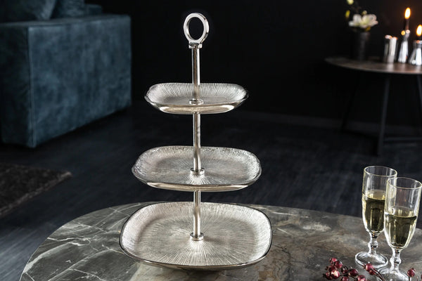 Three Tier Cake Stand Orient 44cm Vintage Metal Silver