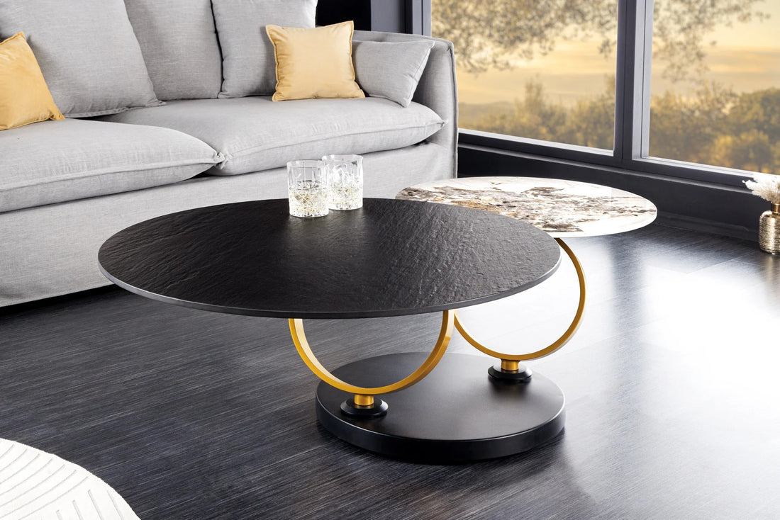 Rotating Coffee Table Axis 80-134cm Ceramic Stone Look