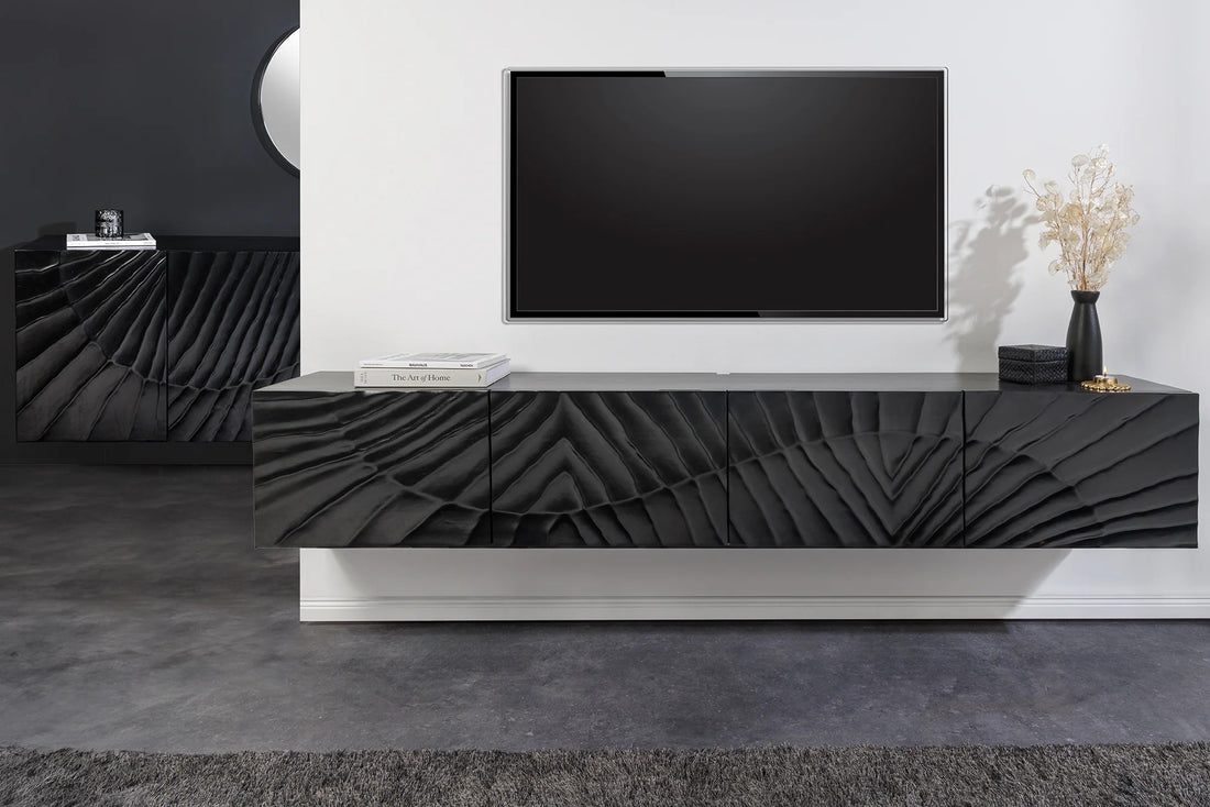 Floating TV Stand Fossil 200cm Mango Wood Black