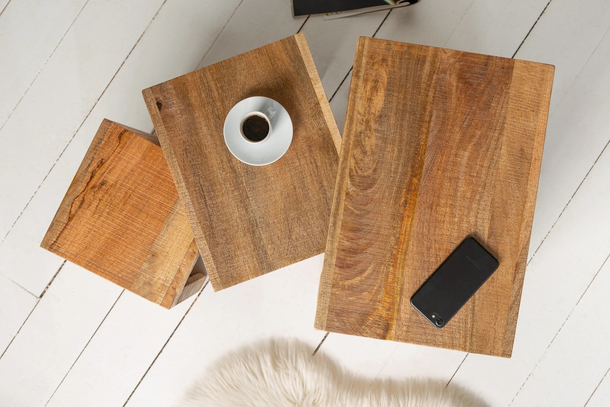 Set Of 3 Side Tables Makassar 29cm/37cm/45cm Mango Wood Natural