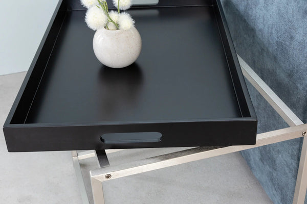 Set Of Three Nesting Coffee Tables Elements 60cm/60cm/75cm Black With Tray