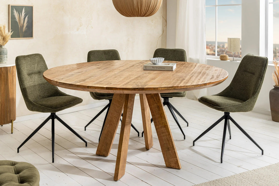 Round Dining Table Art Wood 140cm Mango Wood Brown