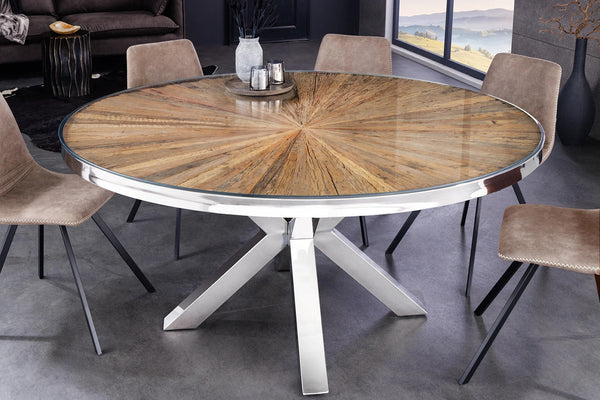 Round Dining Table Barracuda 120cm Recycled Teak Wood Brown