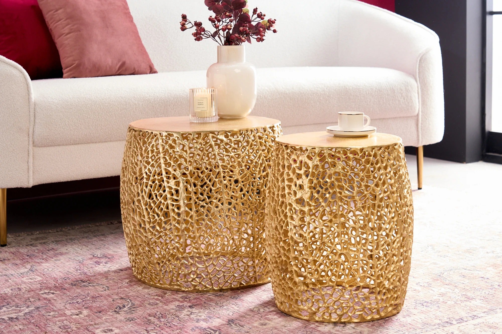 Set Of 2 Round Nesting Coffee Tables Ambrosia 35cm/45cm Metal Gold