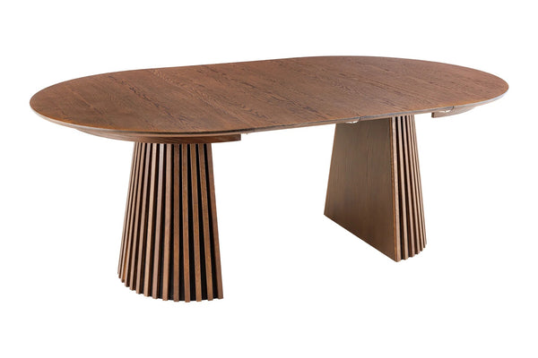 Round Extendable Dining Table Yoko 120-160-200cm Oak Wood Brown