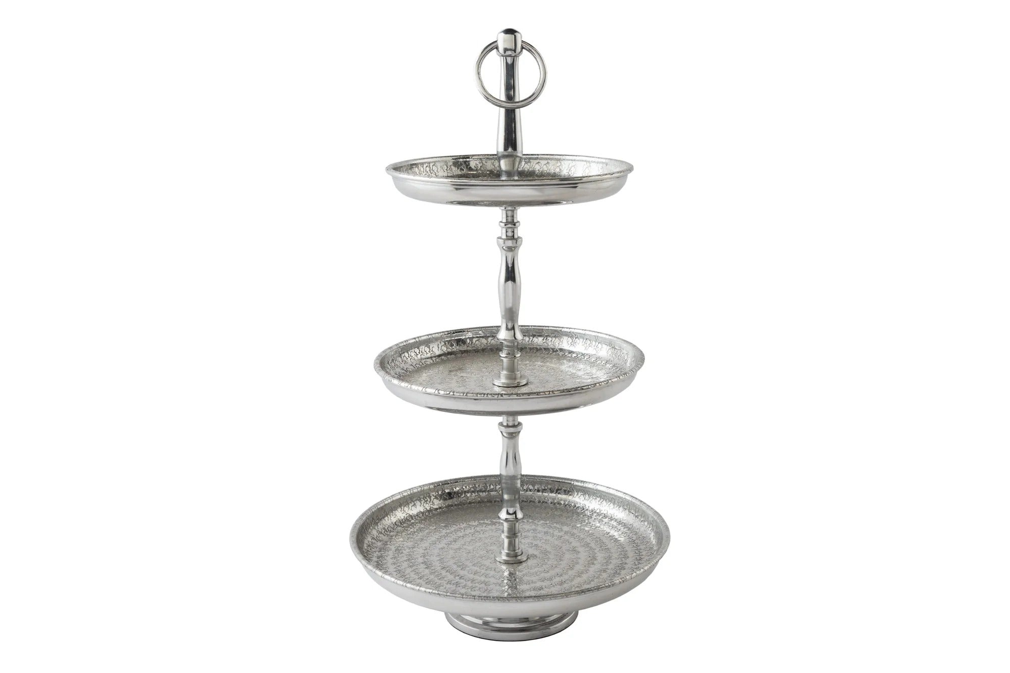 Three Tier Cake Stand Orient 47x26cm Hammered Metal Silver